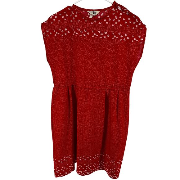 Vintage Sears The Fashion Place Dress 70s/80s Chiffon Polka Dot Floral Red 2X - Picture 1 of 5